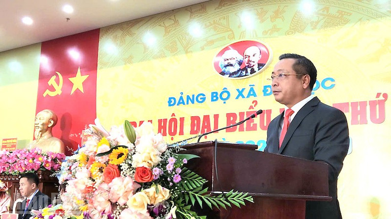 Đồng chí Nguyễn Hảo, Bí thư Đảng ủy xã Đại Lộc phát biểu khai mạc đại hội. (Ảnh: ĐÌNH TĂNG) ndo_bl_dailoc.jpg