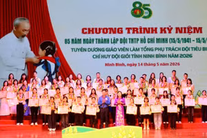 Các bạn Chỉ huy Đội giỏi nhận Bằng khen tại chương trình.