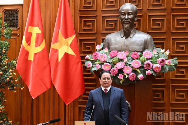 Thủ tướng Chính phủ Phạm Minh Chính phát biểu ý kiến kết luận Phiên họp thứ năm Ban Chỉ đạo xây dựng nhà máy điện hạt nhân. (Ảnh: Trần Hải)