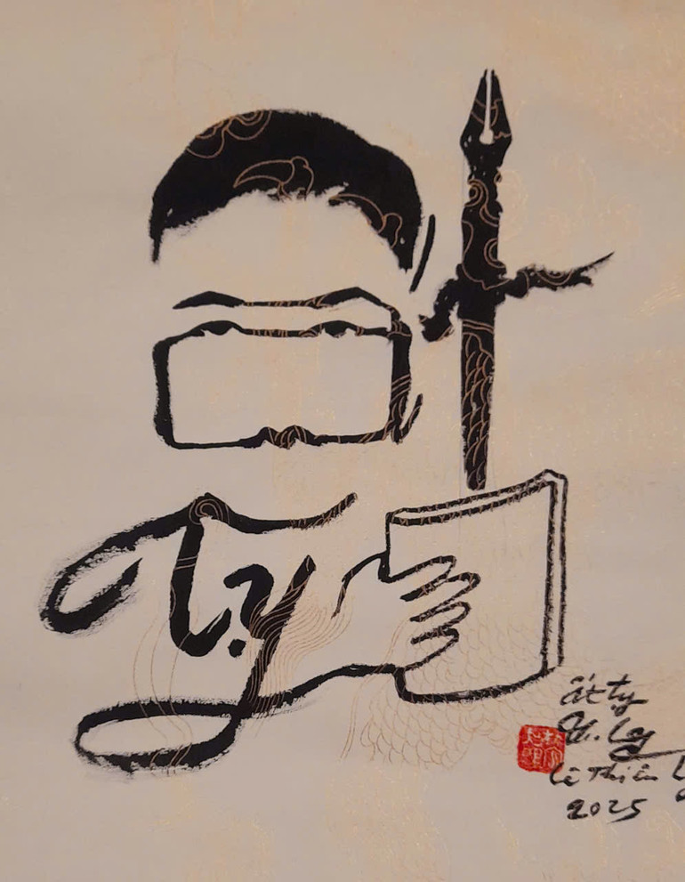 Thư pháp chữ Ất Tỵ hình trí thức viết theo thể nhân diện thư.