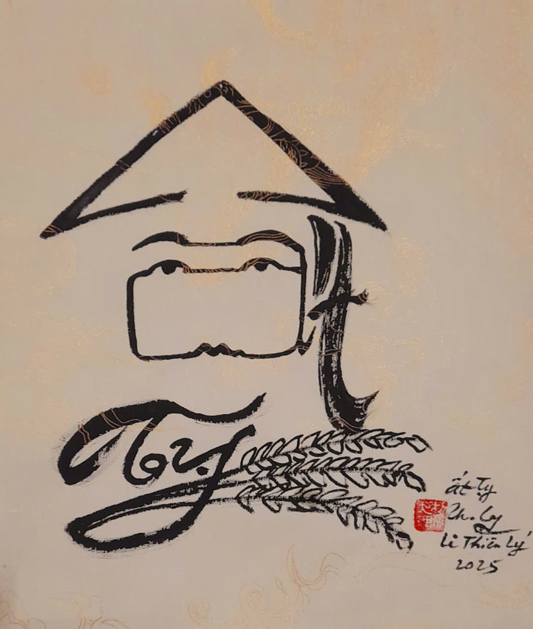 Thư pháp hình nông dân chữ Ất Tỵ viết theo thể nhân diện thư