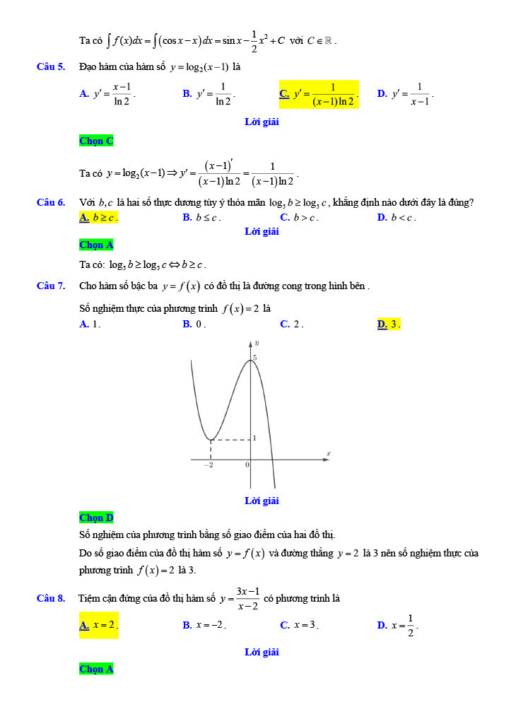 Đáp án gợi ý chi tiết đề thi Toán mã 101 của kỳ thi tốt nghiệp trung học phổ thông 2023 ảnh 2