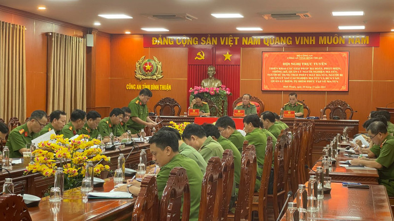 Công an tỉnh Bình Thuận tổ chức hội nghị sau một tháng thực hiện kế hoạch cao điểm tổng rà soát, phát hiện, thống kê, quản lý người nghiện ma túy, người sử dụng trái phép chất ma túy.