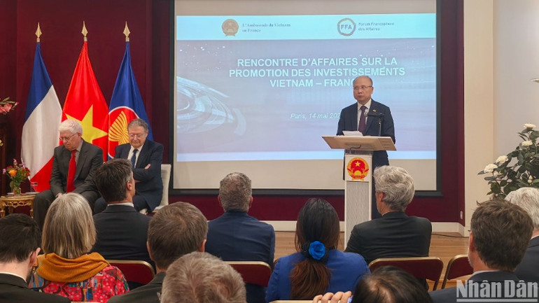 Đại sứ Đinh Toàn Thắng phát biểu tại Tọa đàm xúc tiến đầu tư Việt-Pháp được tổ chức ngày 15/5.