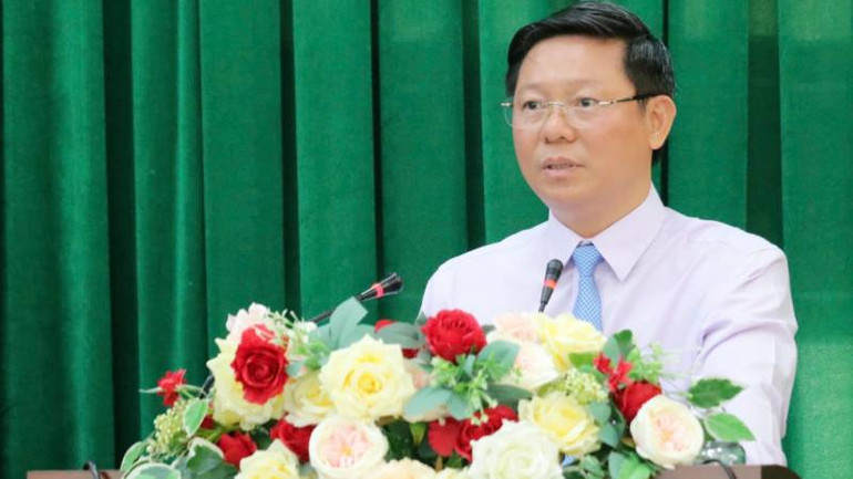 Phó Bí thư Thường trực Tỉnh ủy Trần Thanh Lâm phát biểu tại Hội nghị. (Ảnh: HOÀNG TRUNG)