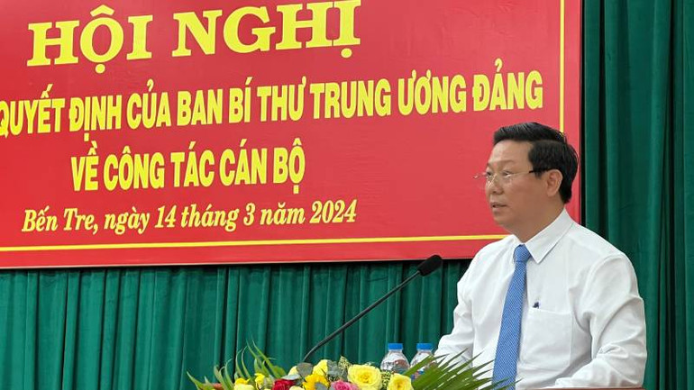 Đồng chí Trần Thanh Lâm, Phó Bí thư Tỉnh ủy Bến Tre phát biểu nhận nhiệm vụ.