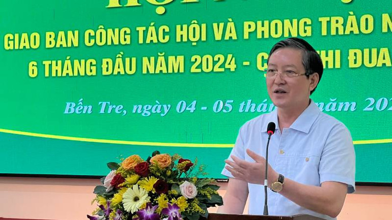 Chủ tịch Trung ương Hội Nông dân Việt Nam Lương Quốc Đoàn phát biểu chỉ đạo tại hội nghị. (Ảnh: HOÀNG TRUNG)