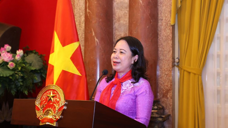 Phó Chủ tịch nước Võ Thị Ánh Xuân phát biểu tại buổi gặp mặt.
