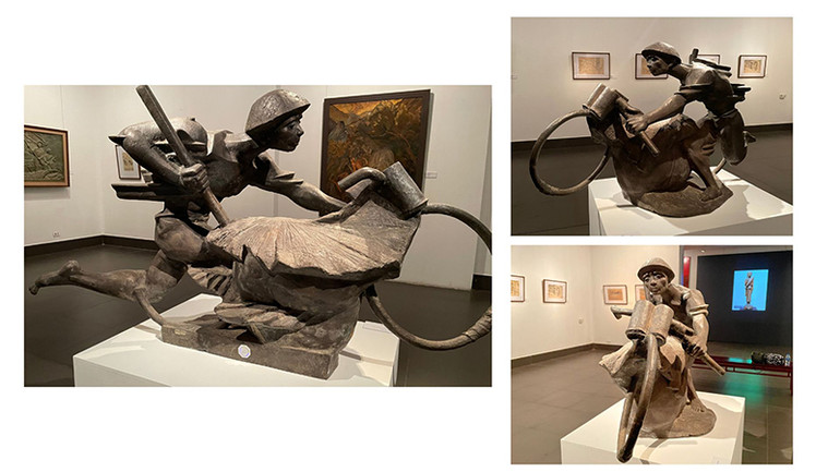 Tác phẩm điêu khắc “Cả nước ra trận” của tác giả Lưu Thanh Danh được trưng bày tại triển lãm. Tác phẩm điêu khắc “Cả nước ra trận” của tác giả Lưu Thanh Danh được trưng bày tại triển lãm.