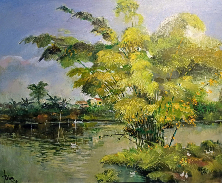 Nét quê bình dị trong tranh Quỳnh Thơm.