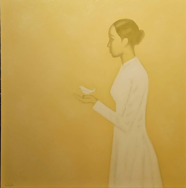 "Cô gái với con chim" - tác phẩm của họa sĩ Hồng Việt Dũng được công chúng yêu thích.