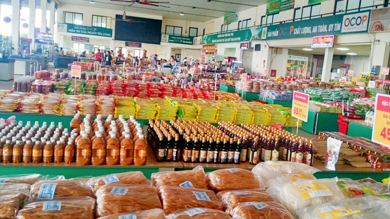 Hàng trăm sản phẩm OCOP của tỉnh Thái Nguyên được giới thiệu, bày bán tại trạm dừng nghỉ Hải Đăng bên cao tốc Hà Nội-Thái Nguyên.