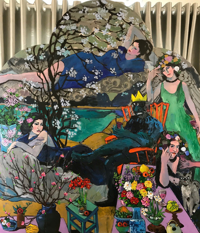 "Lạc giữa mùa xuân 03", kích thước 220x190cm, chất liệu sơn dầu.