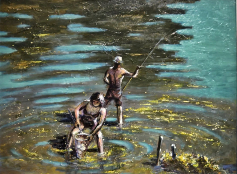Người câu cá - hình ảnh quen thuộc ở Hồ Tây đi vào hội họa.