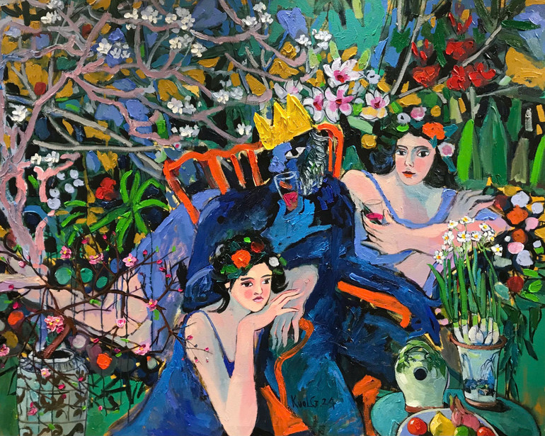 "Lạc giữa mùa xuân 02", kích thước 120x150cm, chất liệu sơn dầu.