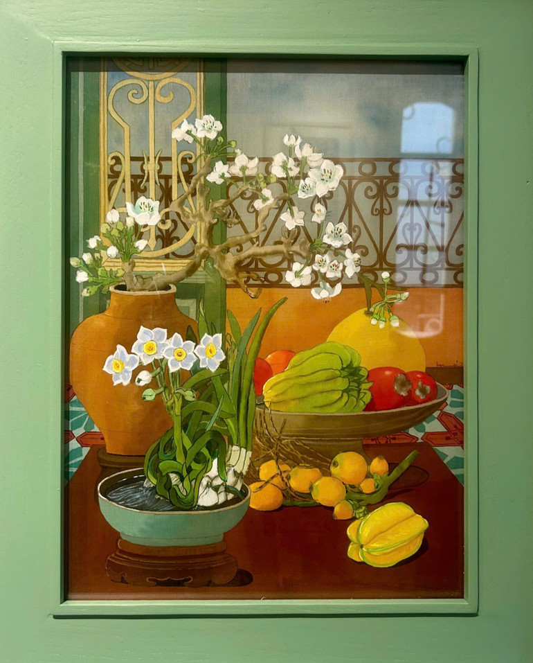 "Hương Xuân 01", mầu nước trên lụa, kích thước 30x40cm.