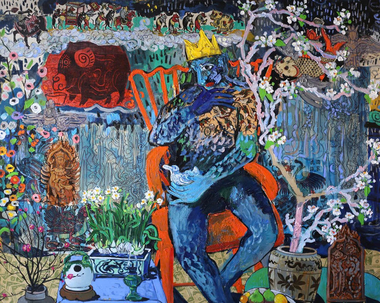 "Câu chuyện mùa xuân", kích thước 120x150cm, chất liệu tổng hợp.