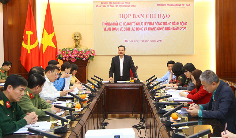 Phiên họp Ban chỉ đạo Tháng hành động về an toàn, vệ sinh lao động Trung ương ngày 7/4/2023. (Ảnh: Molisa)