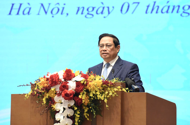 Thủ tướng Phạm Minh Chính phát biểu tại Hội nghị hợp tác đầu tư Việt Nam-Lào 2024.