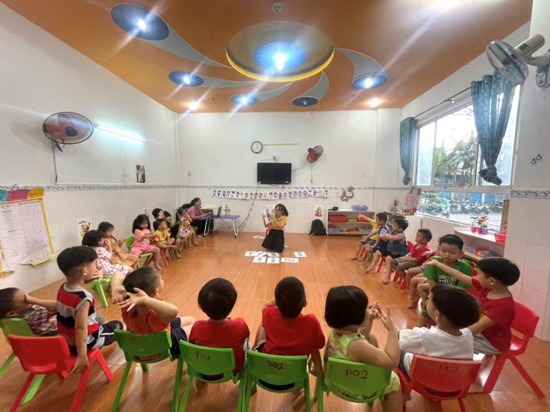 Trường Mầm non Thanh Bình thuộc Khu lưu trú Công nhân Công ty Thiên Phát, Khu chế xuất Linh Trung 2. (Ảnh: QUÝ HIỀN)