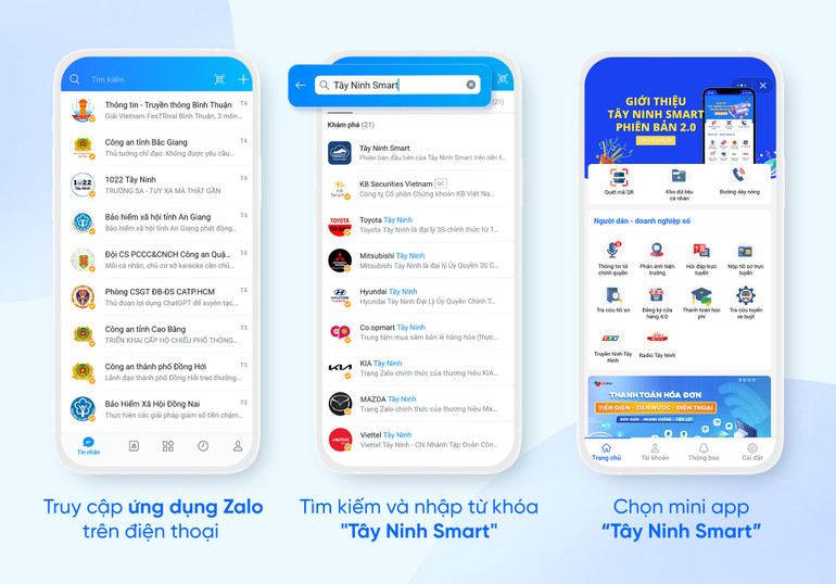 Với mini app “Tây Ninh Smart” trên nền tảng Zalo, người dân không cần phải tải, cài đặt thêm bất kỳ ứng dụng nào. Ảnh: Sở Thông tin - Truyền thông tỉnh Tây Ninh. Với mini app “Tây Ninh Smart” trên nền tảng Zalo, người dân không cần phải tải, cài đặt thêm bất kỳ ứng dụng nào. Ảnh: Sở Thông tin - Truyền thông tỉnh Tây Ninh.