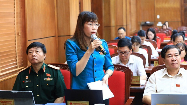 Đại biểu Cao Thị Tuyết Lan (huyện Điện Biên) bày tỏ băn khoăn khi việc nhập xã sẽ có thêm nhiều bản xa xôi.