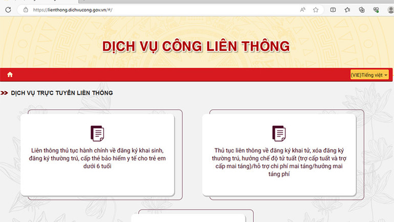 2 nhóm dịch vụ công liên thông trên Cổng Dịch vụ công quốc gia.