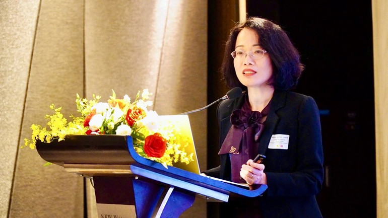 Bà Phạm Thị Thanh Ngà, Viện trưởng Viện khoa học Khí tượng thủy văn và Biến đổi khí hậu phát biểu.