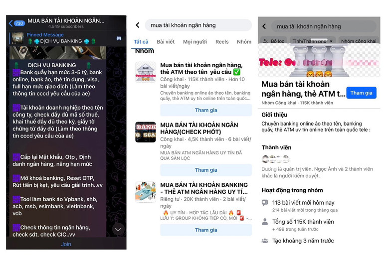 Có vô số các kênh mua bán, giao dịch tài khoản ngân hàng rác trên mạng.