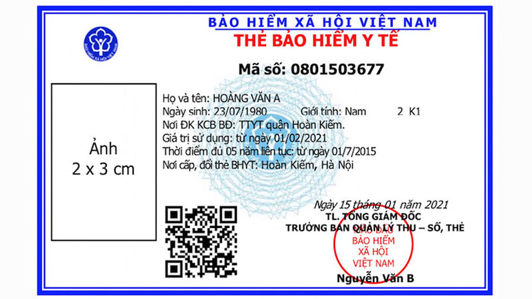Mẫu thẻ bảo hiểm y tế giấy. (Ảnh VSS)