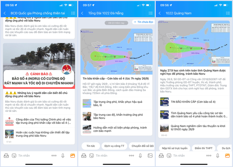 Bão Noru có khả năng ảnh hưởng trực tiếp đến 4 địa phương Đà Nẵng, Quảng Nam, Quảng Ngãi, Bình Định. Ảnh: Chụp màn hình.