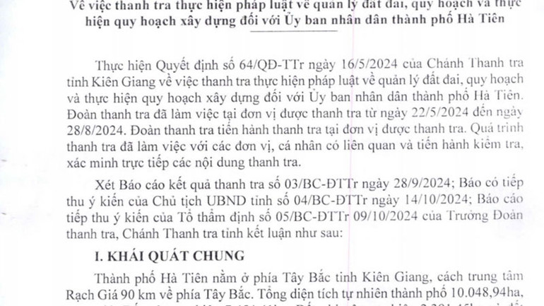 Kết luận thanh tra của Thanh tra tỉnh Kiên Giang.