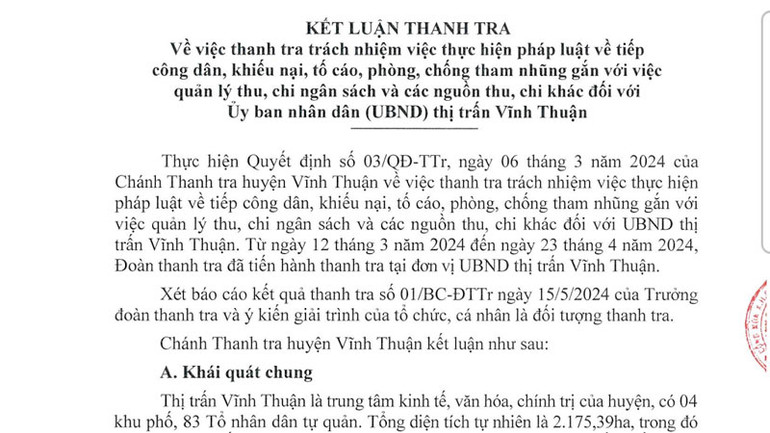 Kết luận thanh tra.