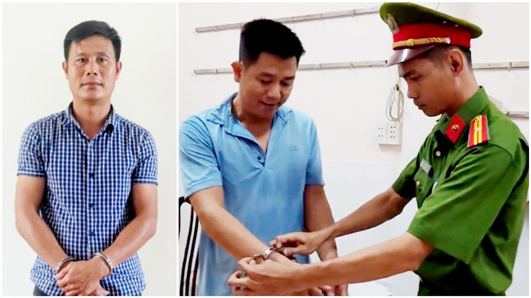 2 bị can Hùng và Lĩnh (bên trái sang) lần lượt bị bắt giam khi tạm trú ở Thành phố Hồ Chí Minh, sáng 19/4.