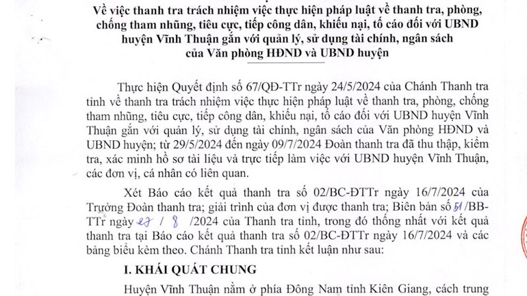 Kết luận thanh tra.