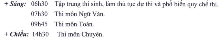Lịch chi tiết các buổi thi Kỳ thi vào lớp 10 Trường trung học phổ thông chuyên Sư phạm