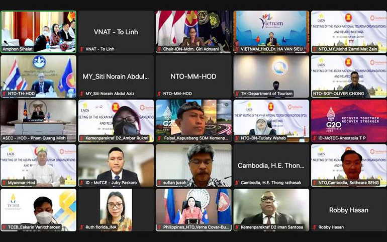 Đại biểu các nước tham dự Hội nghị trực tuyến (Ảnh: TCDL) Việt Nam cùng ASEAN nỗ lực phục hồi du lịch khu vực -0
