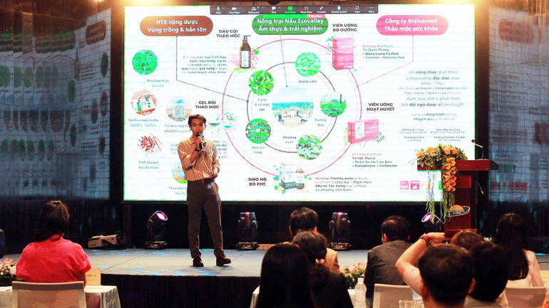 Dự án khởi nghiệp trình bày tại sự kiện Demo day do Sở Khoa học và Công nghệ Bình Định tổ chức. (Ảnh LƯƠNG TÙNG)