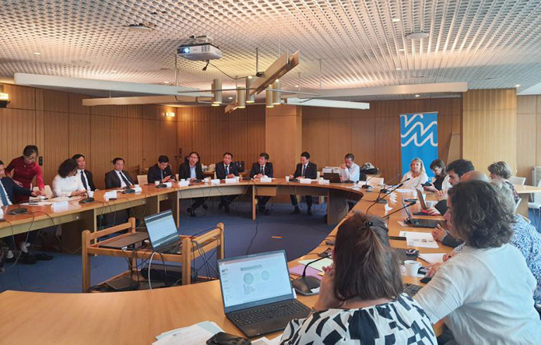 Lãnh đạo hai tỉnh Yên Bái và Val-de-Marne tổng kết các hoạt động hợp tác từ năm 2014 đến nay và đề ra phương hướng hợp tác trong thời gian tới. (Ảnh: Minh Duy)