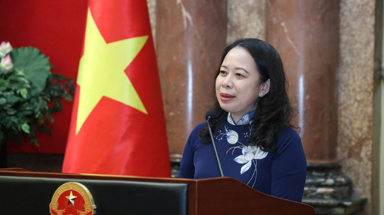 Phó Chủ tịch nước Võ Thị Ánh Xuân phát biểu tại buổi gặp mặt.