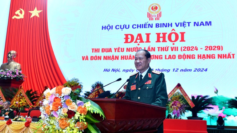 Thượng tướng Bế Xuân Trường, Chủ tịch Hội Cựu chiến binh Việt Nam phát biểu. (Ảnh: Đăng Khoa)