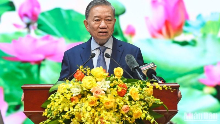 Tổng Bí thư Tô Lâm phát biểu tại buổi gặp mặt. (Ảnh: DUY LINH) Tổng Bí thư Tô Lâm phát biểu tại buổi gặp mặt. (Ảnh: DUY LINH)