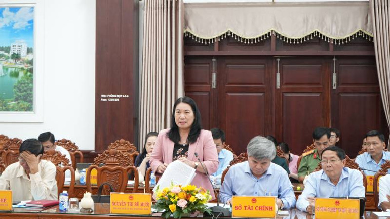 Lãnh đạo tỉnh Bến Tre phát biểu tại buổi làm việc. (Ảnh: HOÀNG TRUNG)