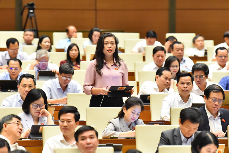 Đại biểu Quốc hội Đoàn Thị Lê An (tỉnh Cao Bằng) phát biểu ý kiến thảo luận tại hội trường.