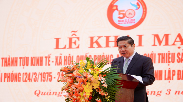 Phó Chủ tịch Thường trực Ủy ban nhân dân tỉnh Quảng Nam Phan Thái Bình phát biểu tại Triển lãm, trưng bày các thành tựu kinh tế-xã hội, quốc phòng-an ninh và giới thiệu sản phẩm đặc trưng, sản phẩm OCOP.