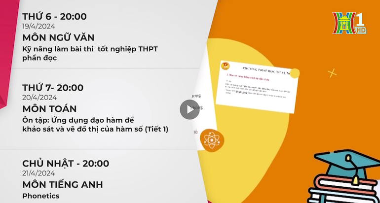 Lịch phát sóng chương trình ôn tập cho kỳ thi tốt nghiệp THPT 2024 trên Đài Phát thanh và Truyền hình Hà Nội