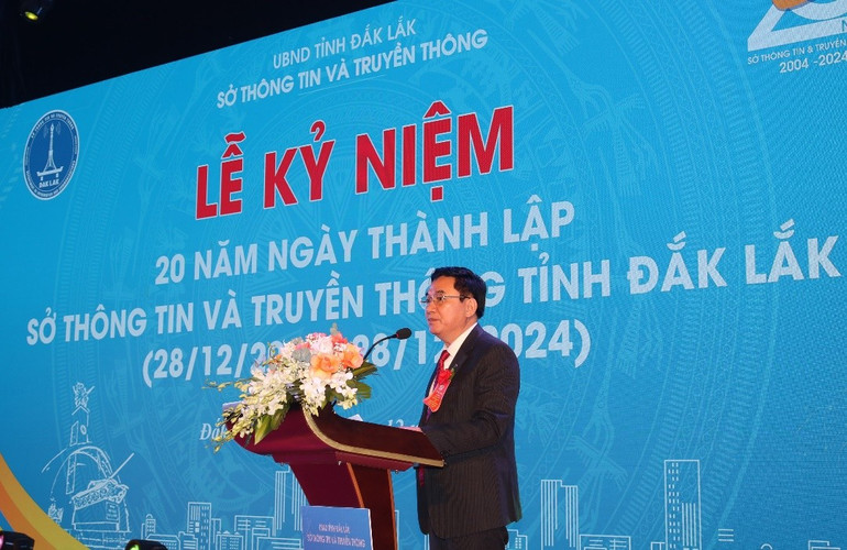 Giám đốc Sở Thông tin và Truyền thông tỉnh Đắk Lắk Trương Hoài Anh phát biểu tại kỷ niệm 20 năm thành lập Sở.