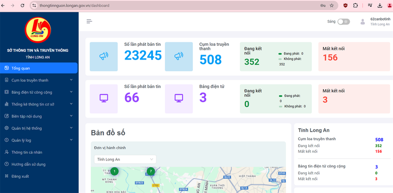 Giao diện Hệ thống thông tin nguồn của tỉnh Long An.