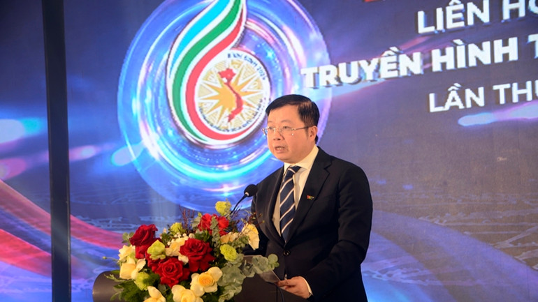 Giám đốc Đài Truyền hình Việt Nam Nguyễn Thanh Lâm phát biểu tại liên hoan.
