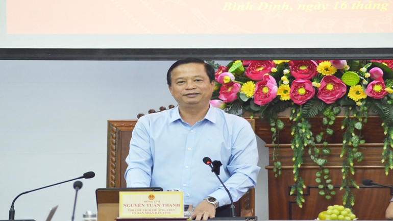 Đồng chí Nguyễn Tuấn Thanh, Phó Chủ tịch Thường trực Ủy ban nhân dân tỉnh Bình Định phát biểu tại buổi họp báo.